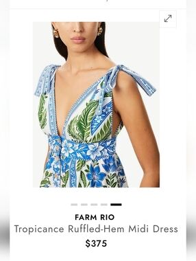 Farm Rio Tropicance Tie-Shoulder Midi Dress - Blue White Green Floral